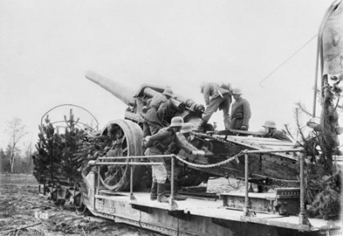 En rail gun 17 cm SK L/40 I. R. L. auf Eisenbahnwagen Samuel (Tyskland)