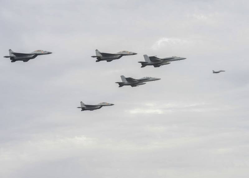 The MiG-29 and F/A-18 in the same order