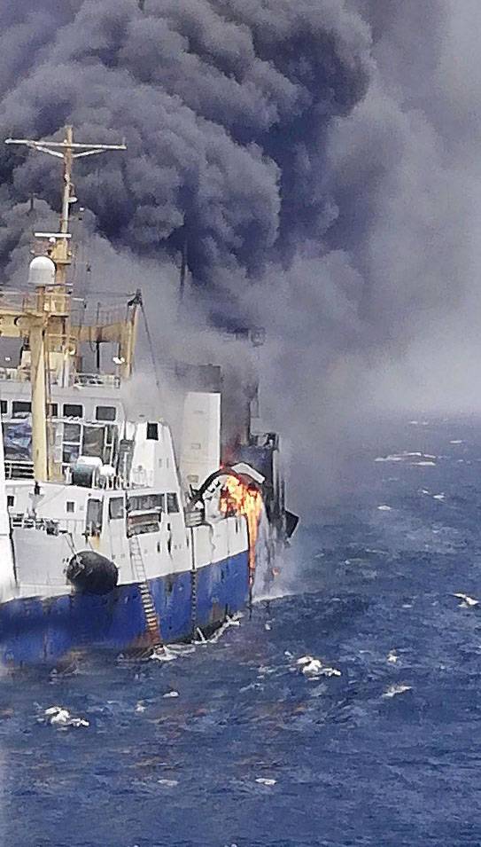 Ukrainian ship completely burned off the coast of Africa