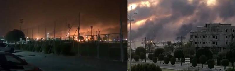 Saudi oil fields burning after the attack with the use of drones